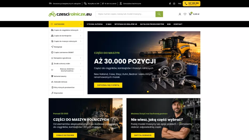 Zrzut ekranu strony internetowej firmy Części do maszyn rolniczych - czescirolnicze.eu